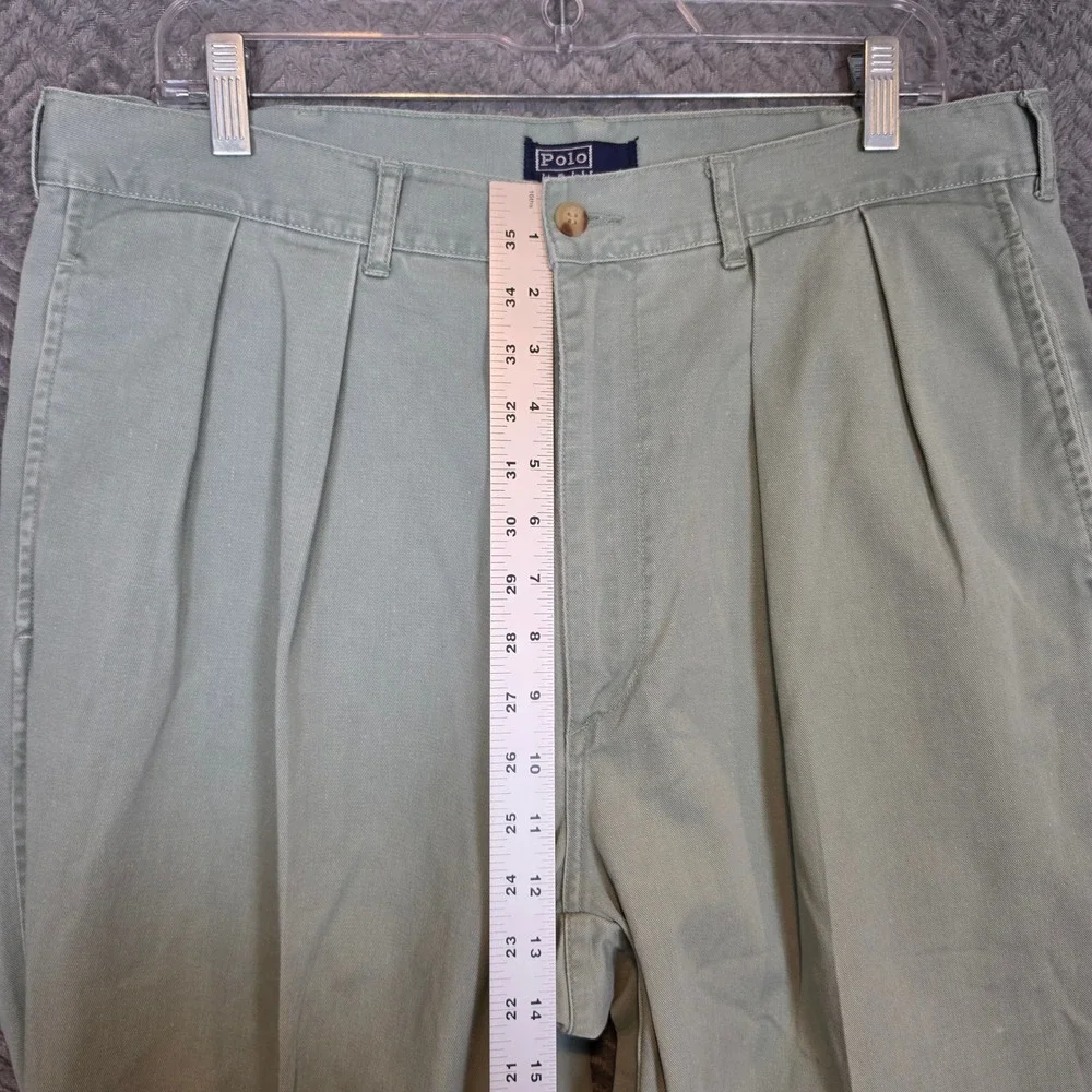 Vintage Old Money Polo Ralph Lauren Andrew Pant 36x32 Sage Green Pleated Chino